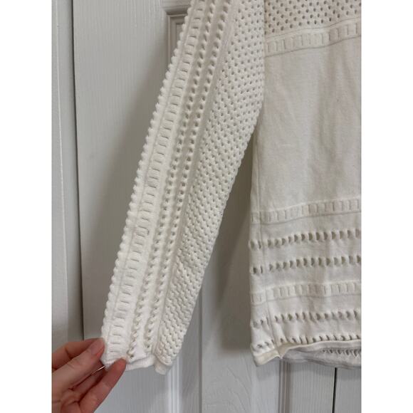 Maje Mufina Perforated Minimalist Luxury Sweater in Off-White – Size 1 (Small) - Picture 3 of 7